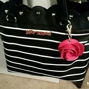 Betsey Johnson black and white striped tote